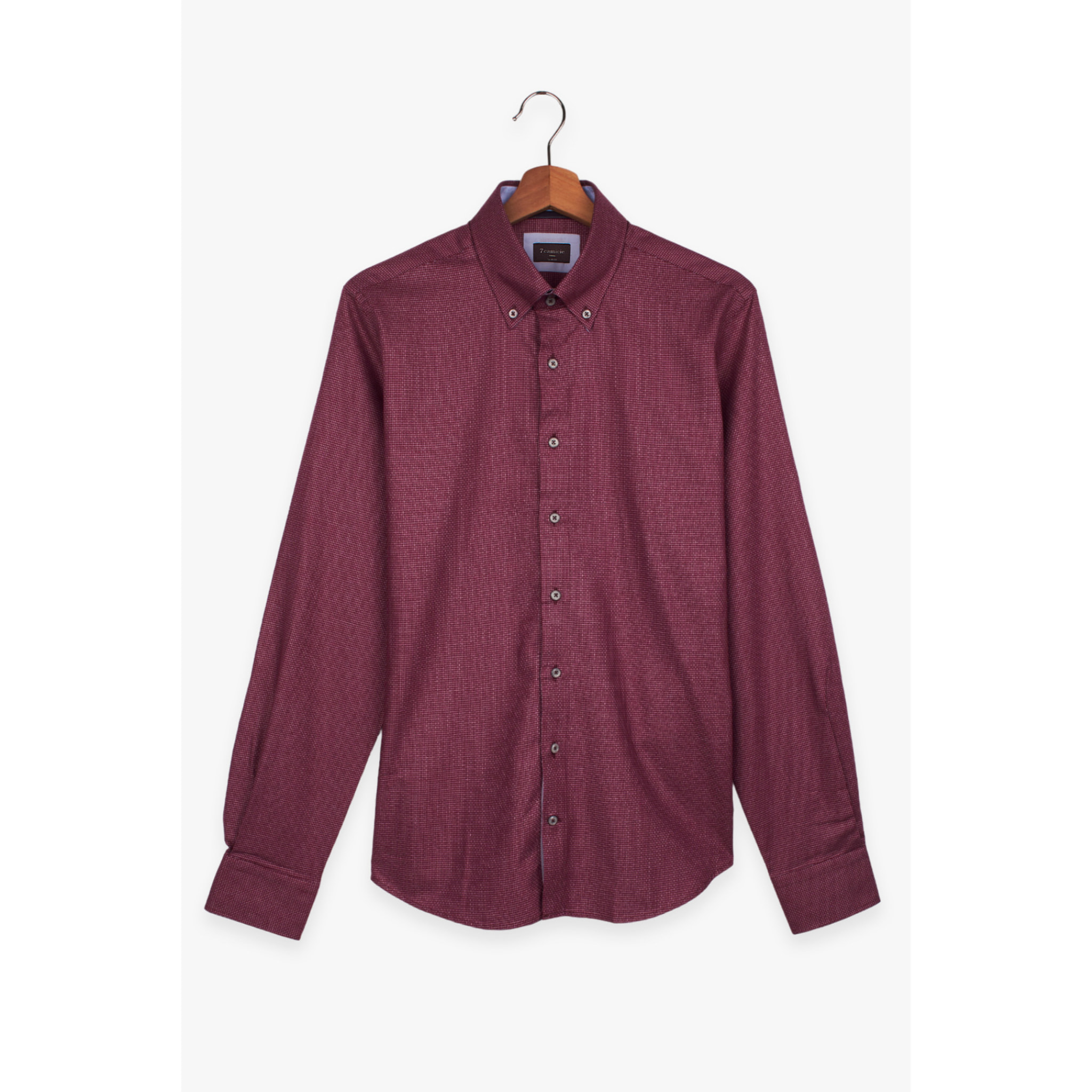 Camicia Uomo 2 Bottoni Button Down Slim Jacquard Fantasia Bordeaux e Celeste
