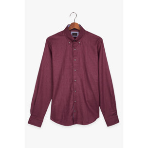 Camicia Uomo 2 Bottoni Button Down Slim Jacquard Fantasia Bordeaux e Celeste