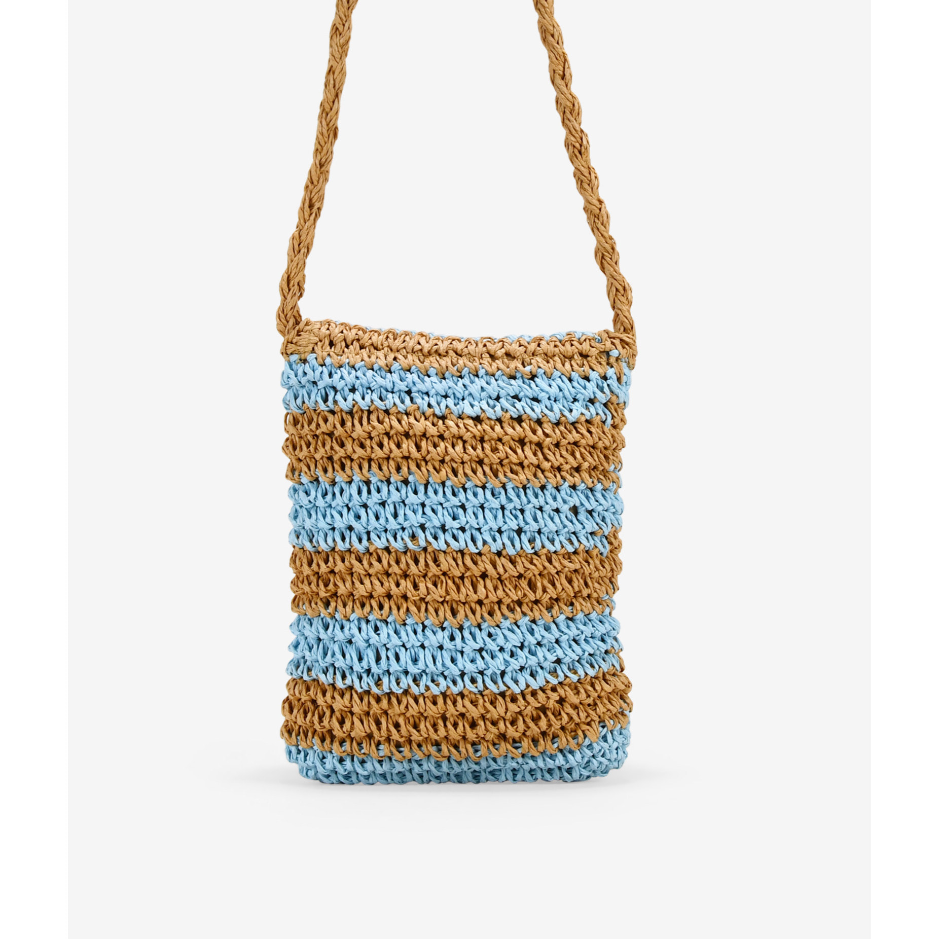 Bolso para móvil azul en rafia con conchas