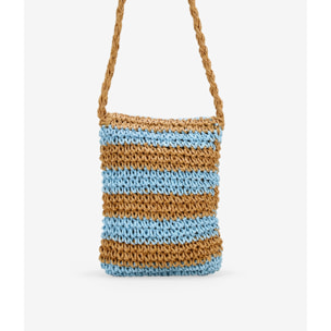 Bolso para móvil azul en rafia con conchas