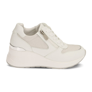 Zapatillas blancas, tacón de cuña 6 cm