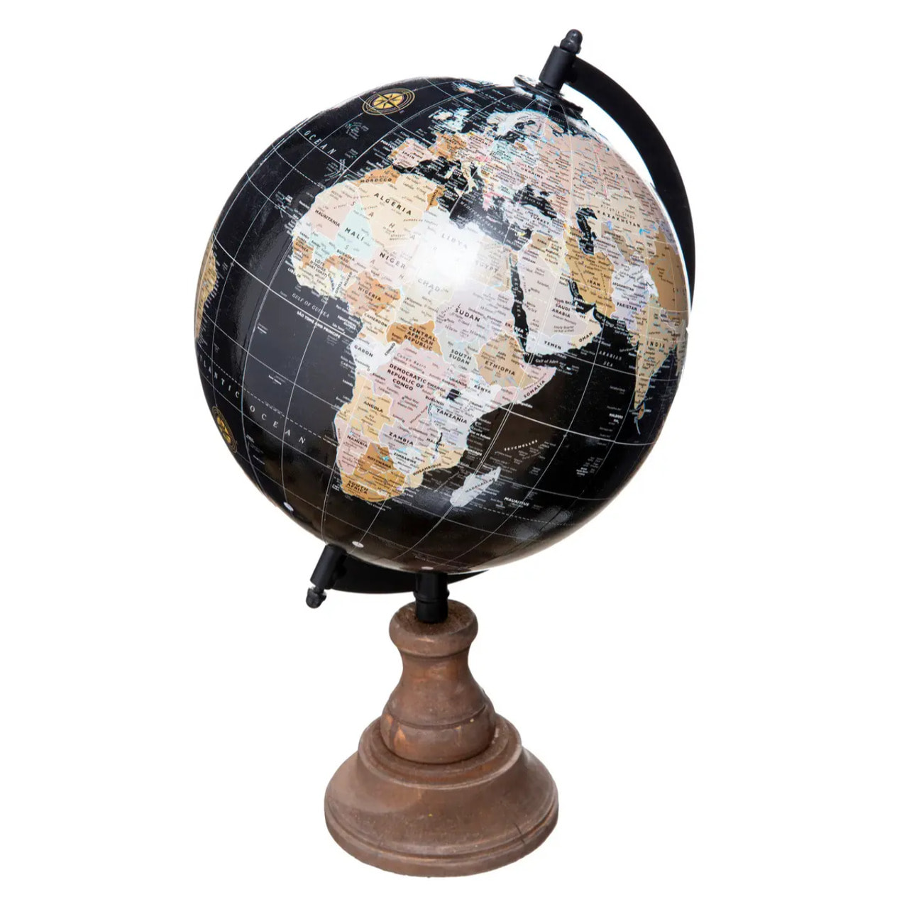 Globe - métal et pin - noir - H32 cm