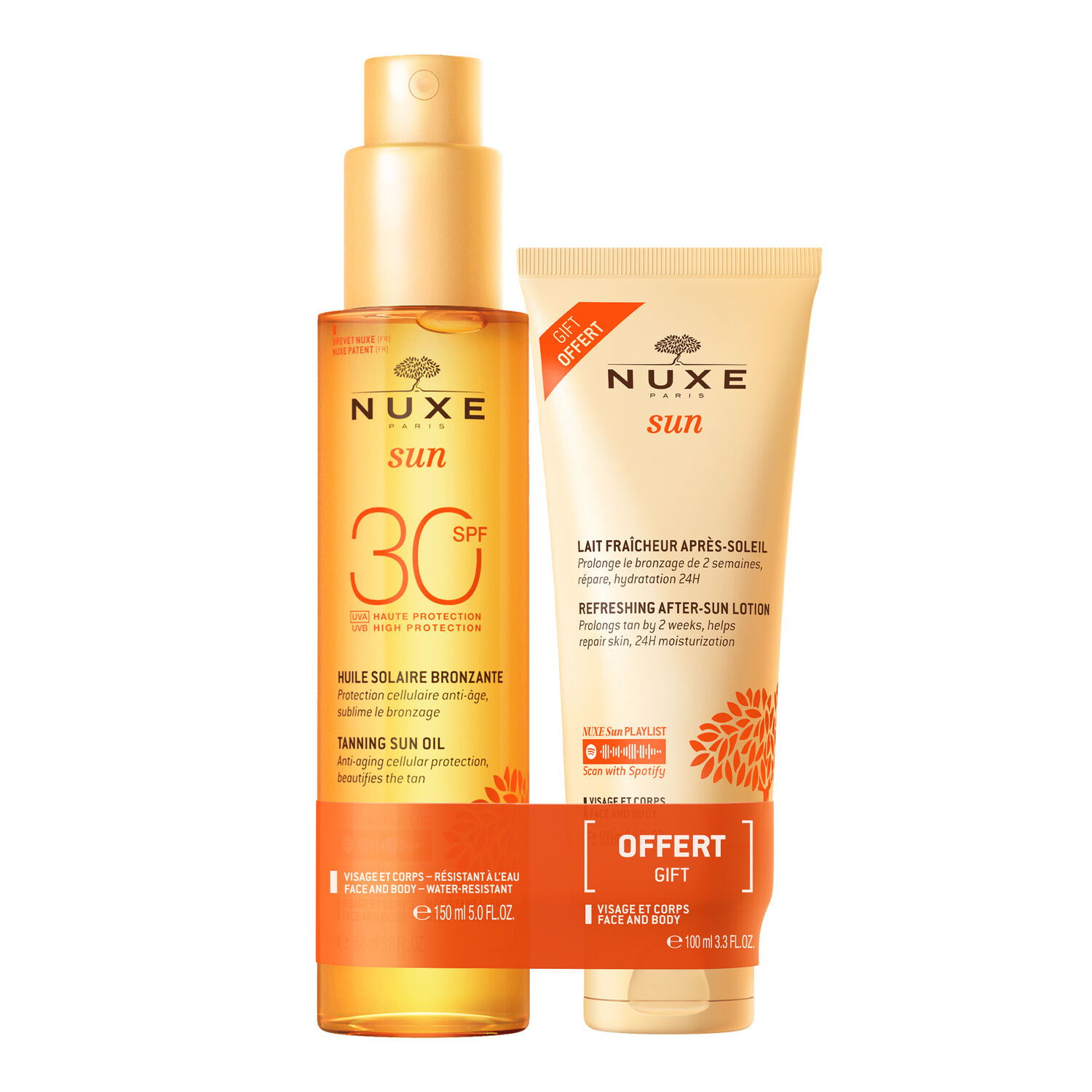 NUXE SUN SPF30  - Duo Huile Solaire Bronzante 150 ml et Lait Fraicheur Après-Soleil 100ml