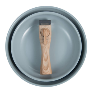juego de 2 sartenes ø22cm y ø26cm + mango extraíble efecto madera en aluminio prensado