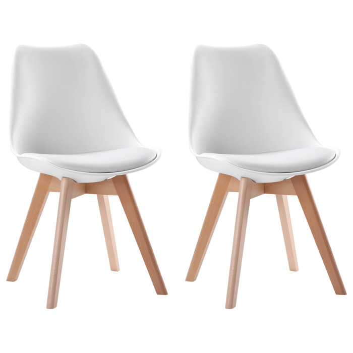 Lot de 2 chaises scandinaves NORA blanches avec coussin