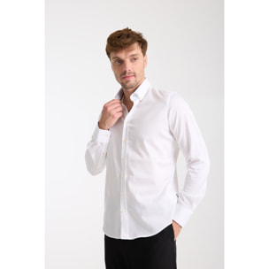 camicia uomo 1 bottone button down slim Satin Unito Bianco