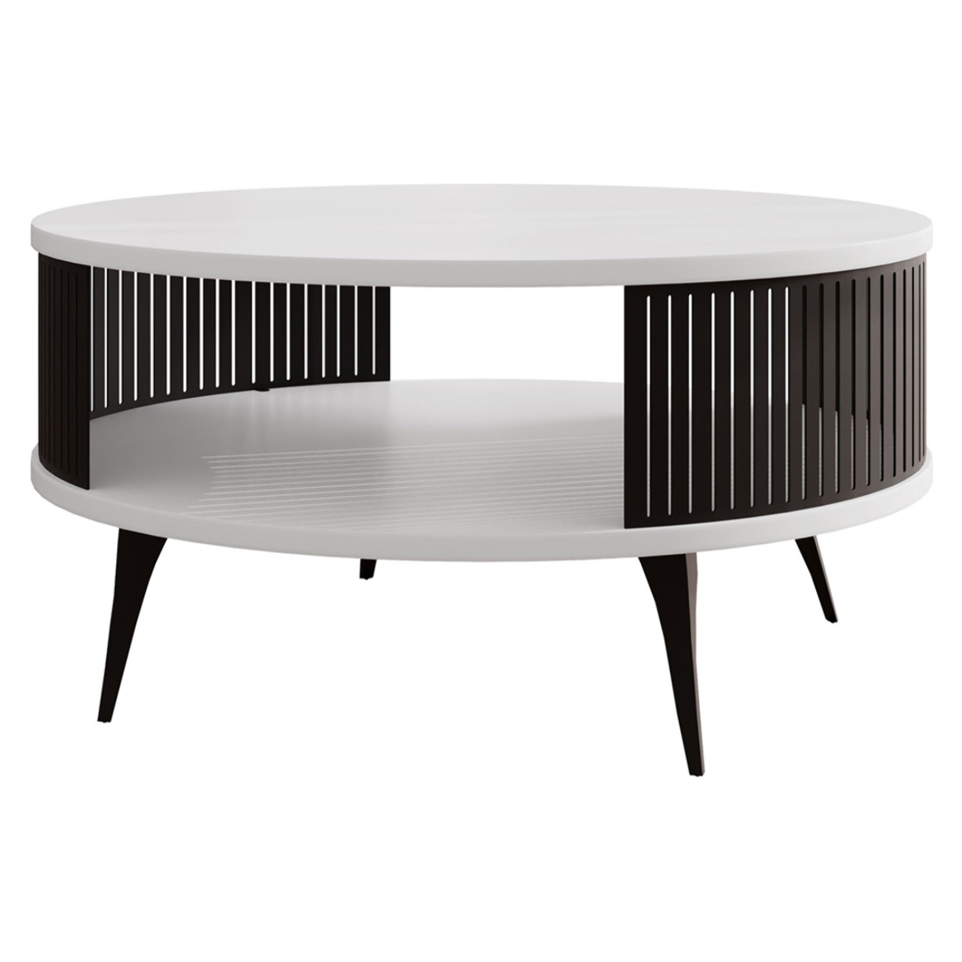 Forini - table basse ronde - blanc et noir - 1 niche - 75 cm - Blanc / Noir