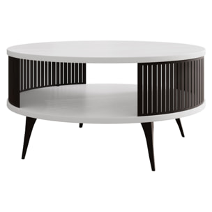 Forini - table basse ronde - blanc et noir - 1 niche - 75 cm - Blanc / Noir