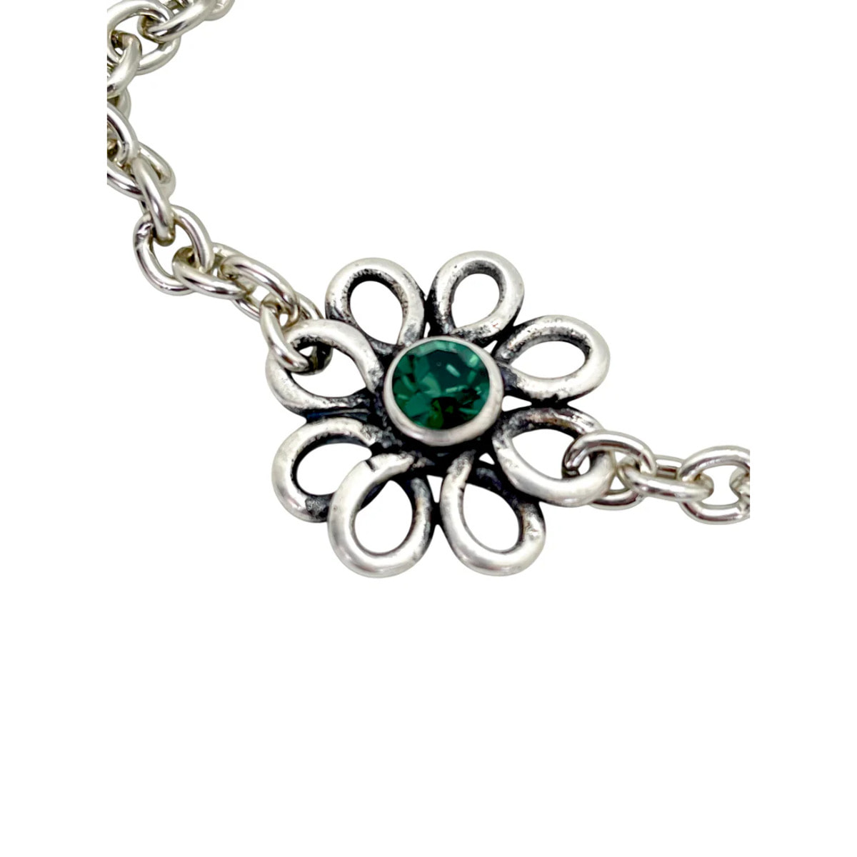 Pulsera flor margarita plata cristal Sw verde esmeralda