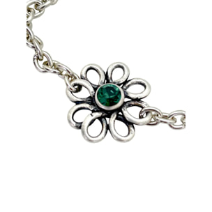 Pulsera flor margarita plata cristal Sw verde esmeralda