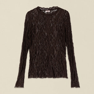 Oltre - T-shirt in pizzo see-through - Marrone