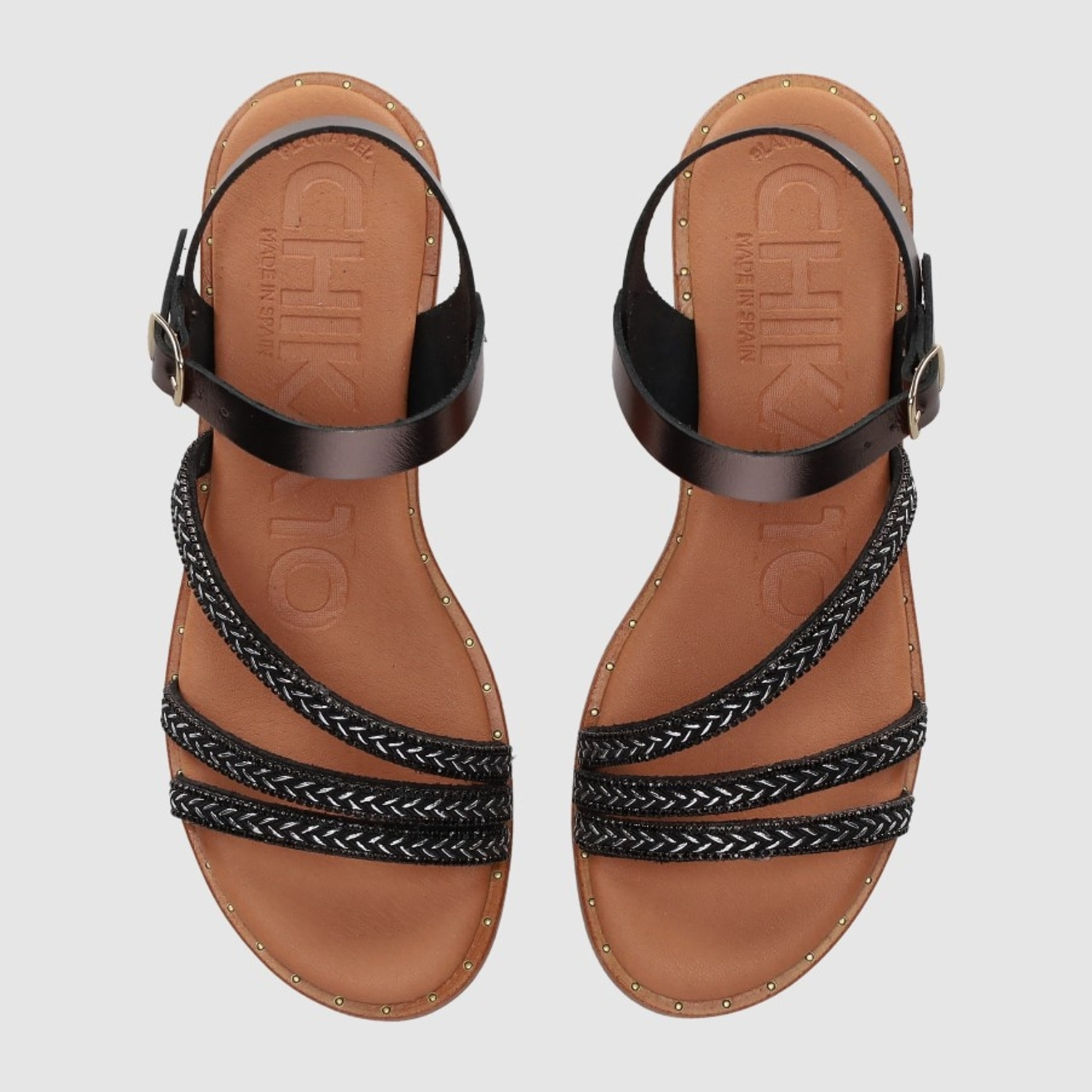 Sandalias de Piel - Plomo - Tacón: Bajo