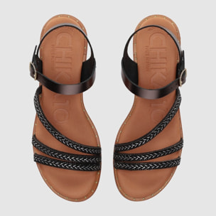 Sandalias de Piel - Plomo - Tacón: Bajo