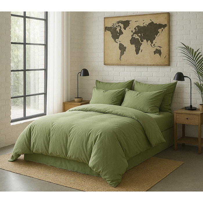 Housse De Couette 100% Percale De Coton Lavé Vert D'eau