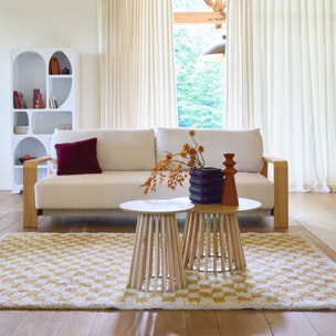 Tapis intérieur shaggy damier jaune moutarde et crème TAYLOR