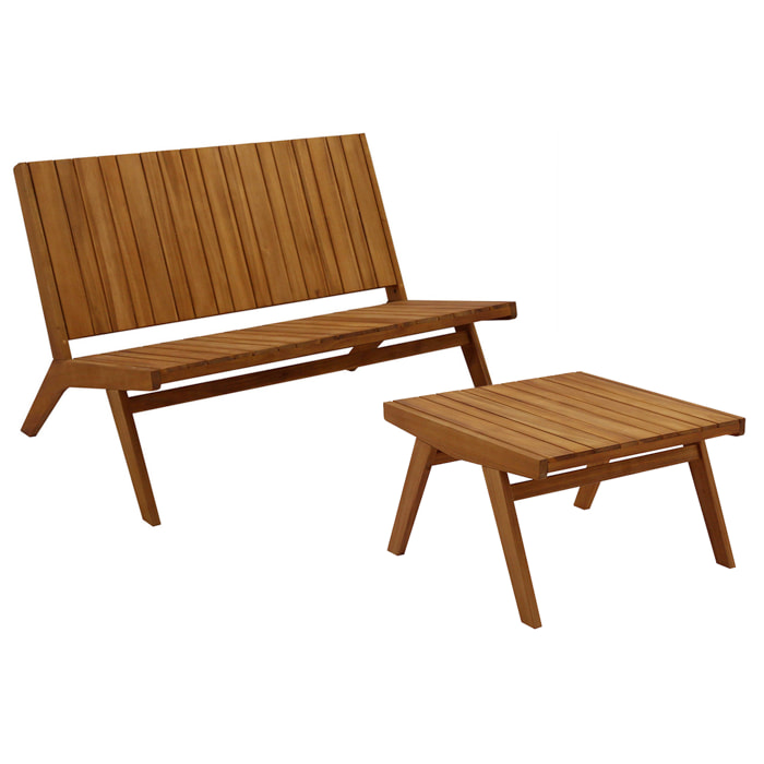 Salon de jardin banc 2 places et table basse en bois massif TIDAK