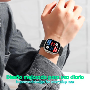 Smartwatch Z55 Ultra2 con llamadas Bluetooth, monitor de salud, modos deportivos, corona multifunción y botón de acceso rápido configurable.