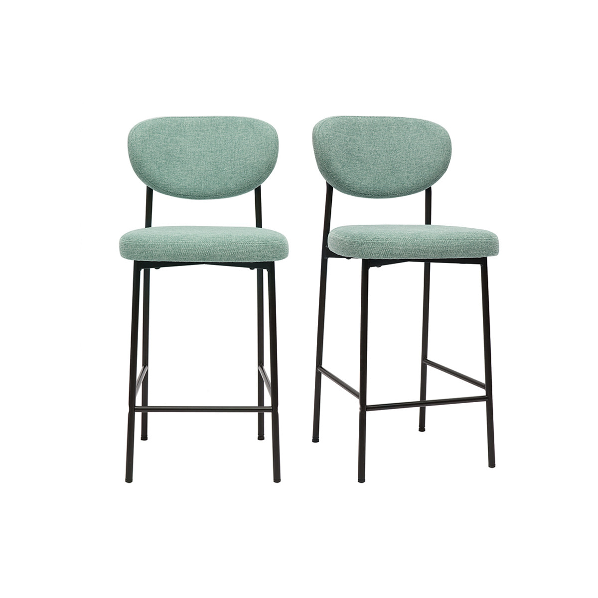 Tabourets de bar fixes en tissu effet velours texturé vert céladon H65 cm (lot de 2) BREKA
