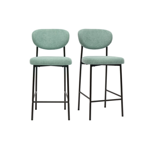 Tabourets de bar fixes en tissu effet velours texturé vert céladon H65 cm (lot de 2) BREKA