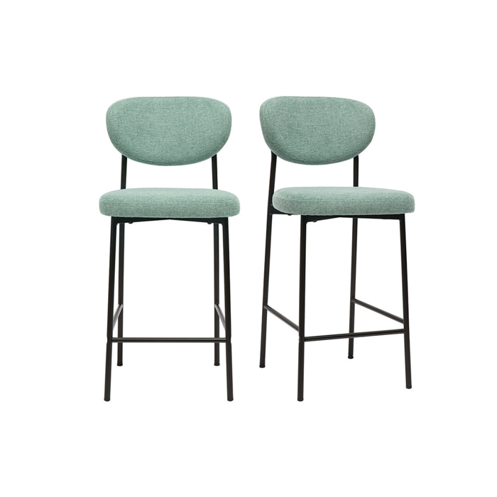 Tabourets de bar fixes en tissu effet velours texturé vert céladon H65 cm (lot de 2) BREKA