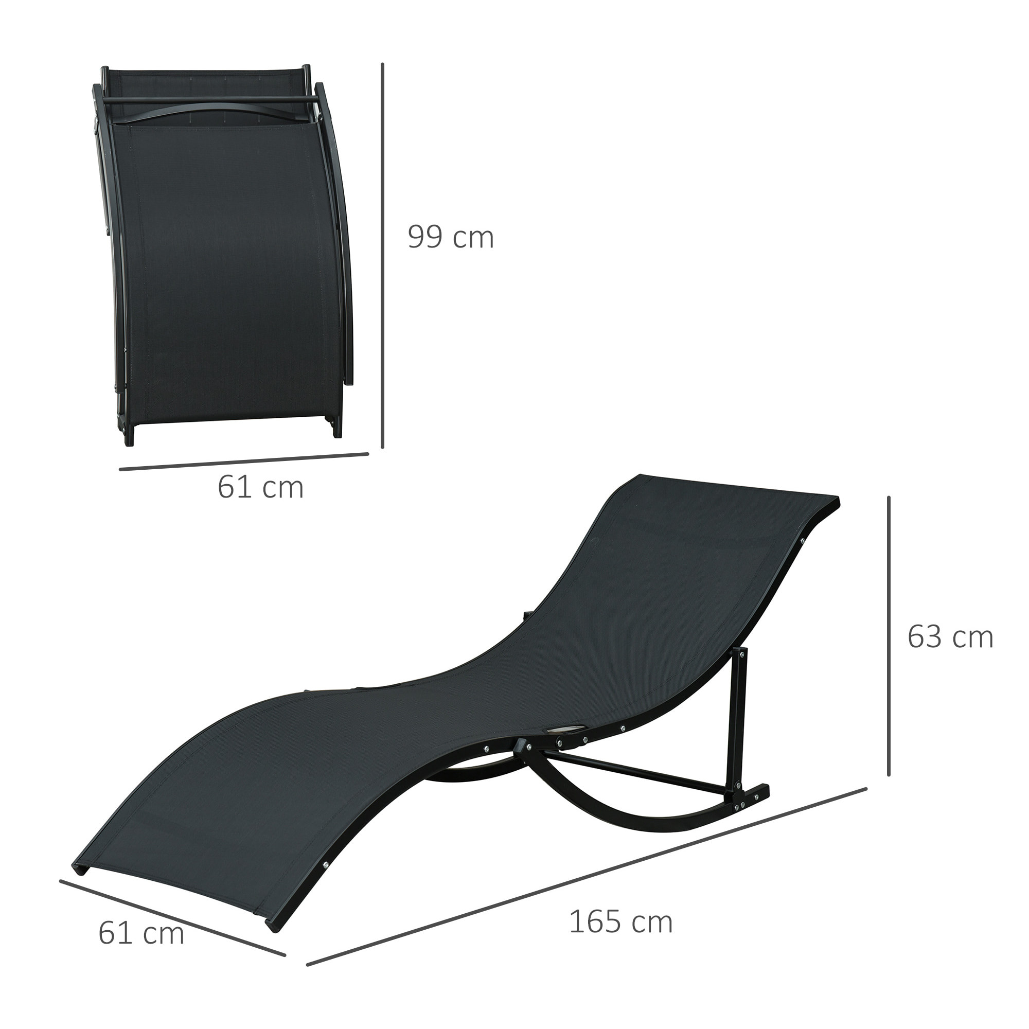 2 Tumbonas Plegables en Forma de S Aluminio Textilene para Piscina Terraza Negro