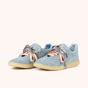 Zapatilla de Fútbol Retro en Ante Azul con Doble Cordonera MUNICH MUNDIAL STRADA SUEDE 01