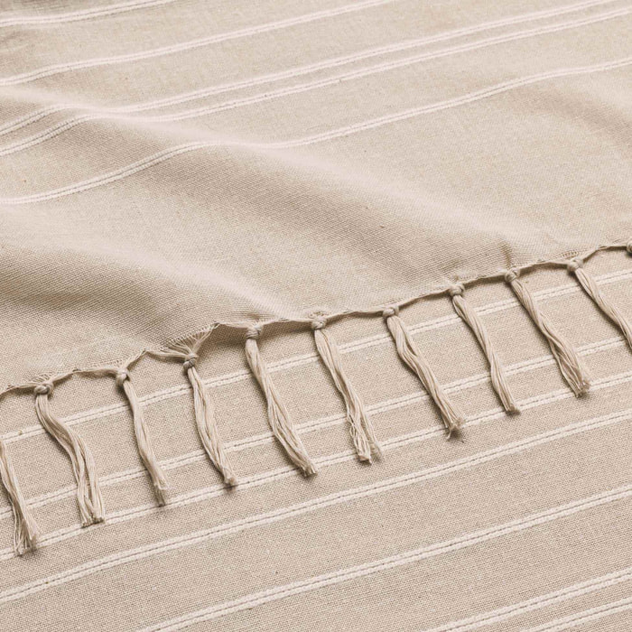 Plaid coton à franges grand format - Lin