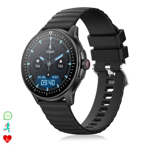 DAM Smartwatch ZW45 con notificaciones de Apps, llamadas Bluetooth. Monitor de tensión y oxígeno en sangre. Corona multifunción. 4,9x1,1x4,7 Cm. Color: Negro