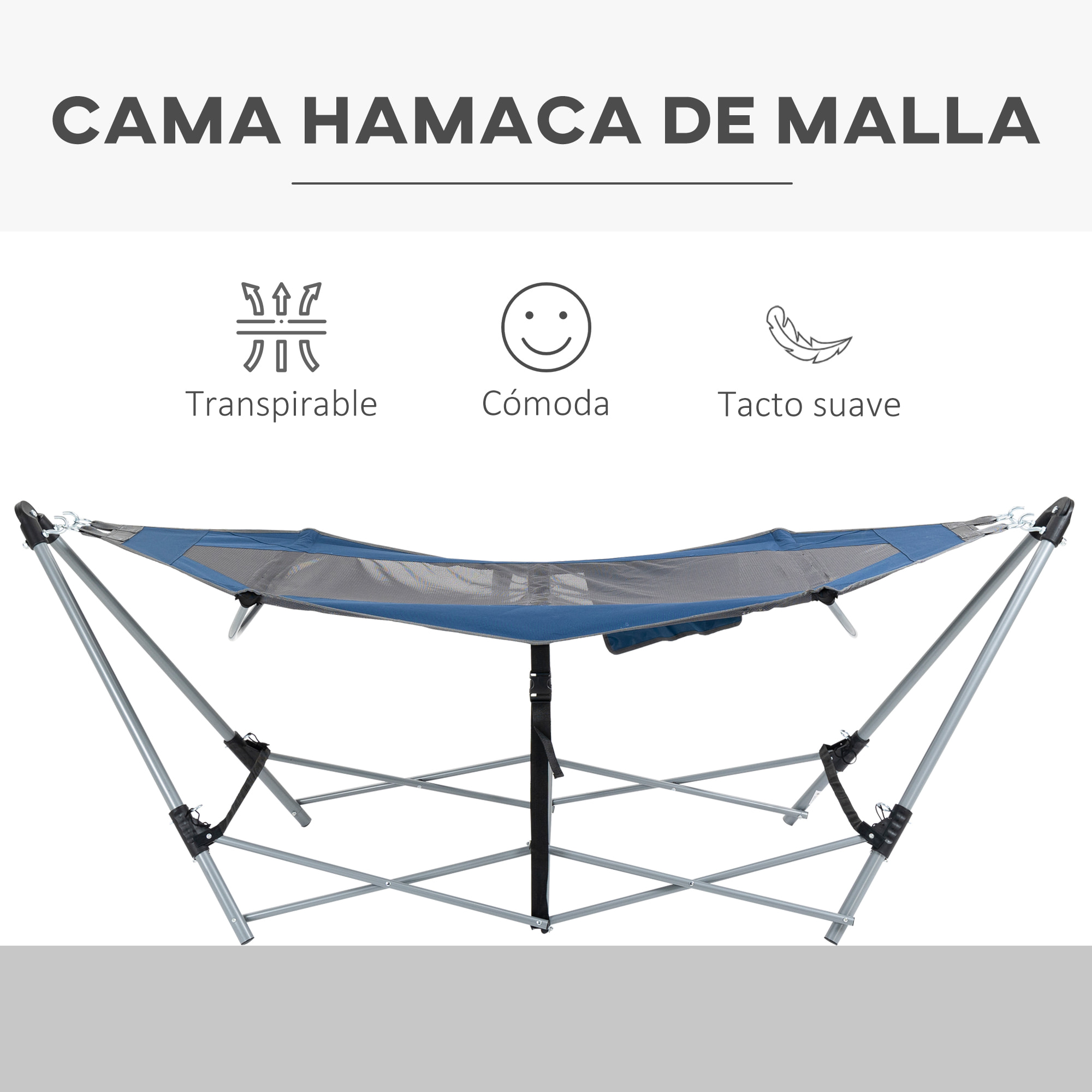 Hamaca de Jardín con Soporte Plegable con Malla Transpirable Bolsa de Transporte