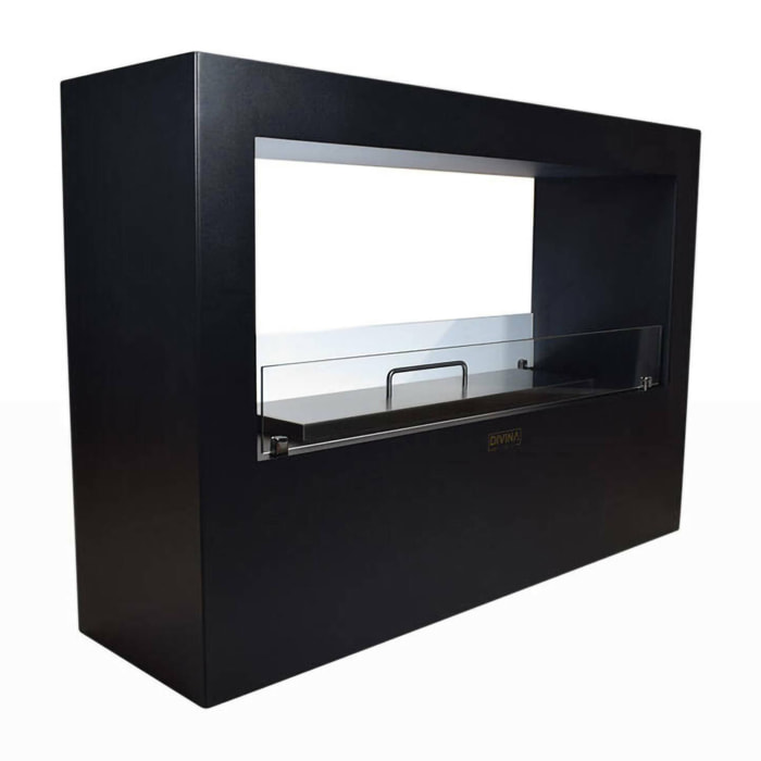 Camino a bioetanolo Aicurzio, Caminetto ecologico, Focolare senza fumo, Riscaldatore ad etanolo, Made in Italy, 30x100 h70 cm, Nero