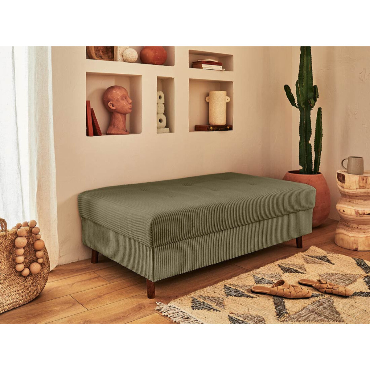 Rune - canapé d'angle gauche - 4 places - avec pouf d'appoint - en velours côtelé - Vert