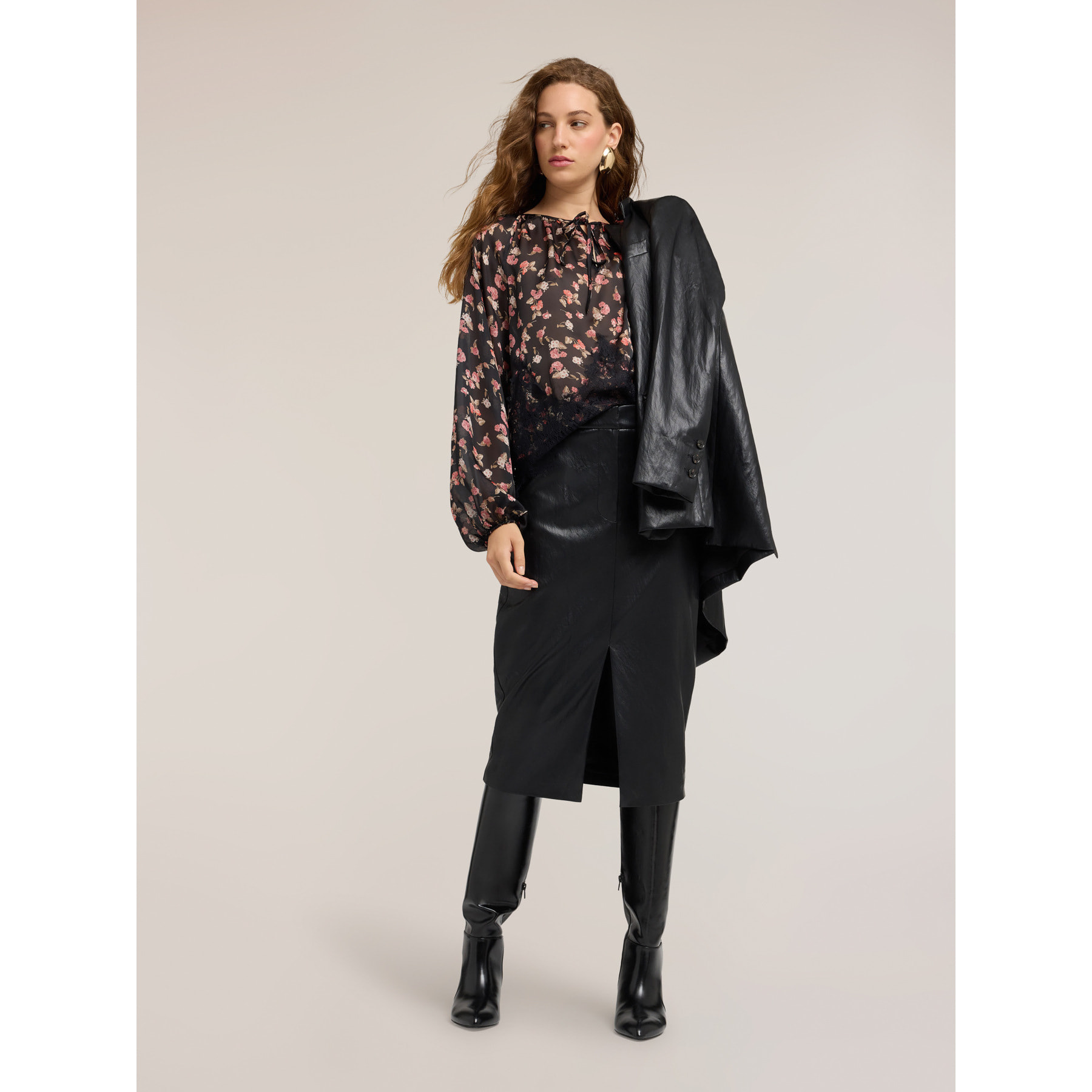 Motivi - Gonna a tubino midi con spacco - Nero