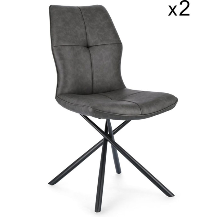 Set di sedie KEPLER in similpelle antracite e gambe incrociate nere