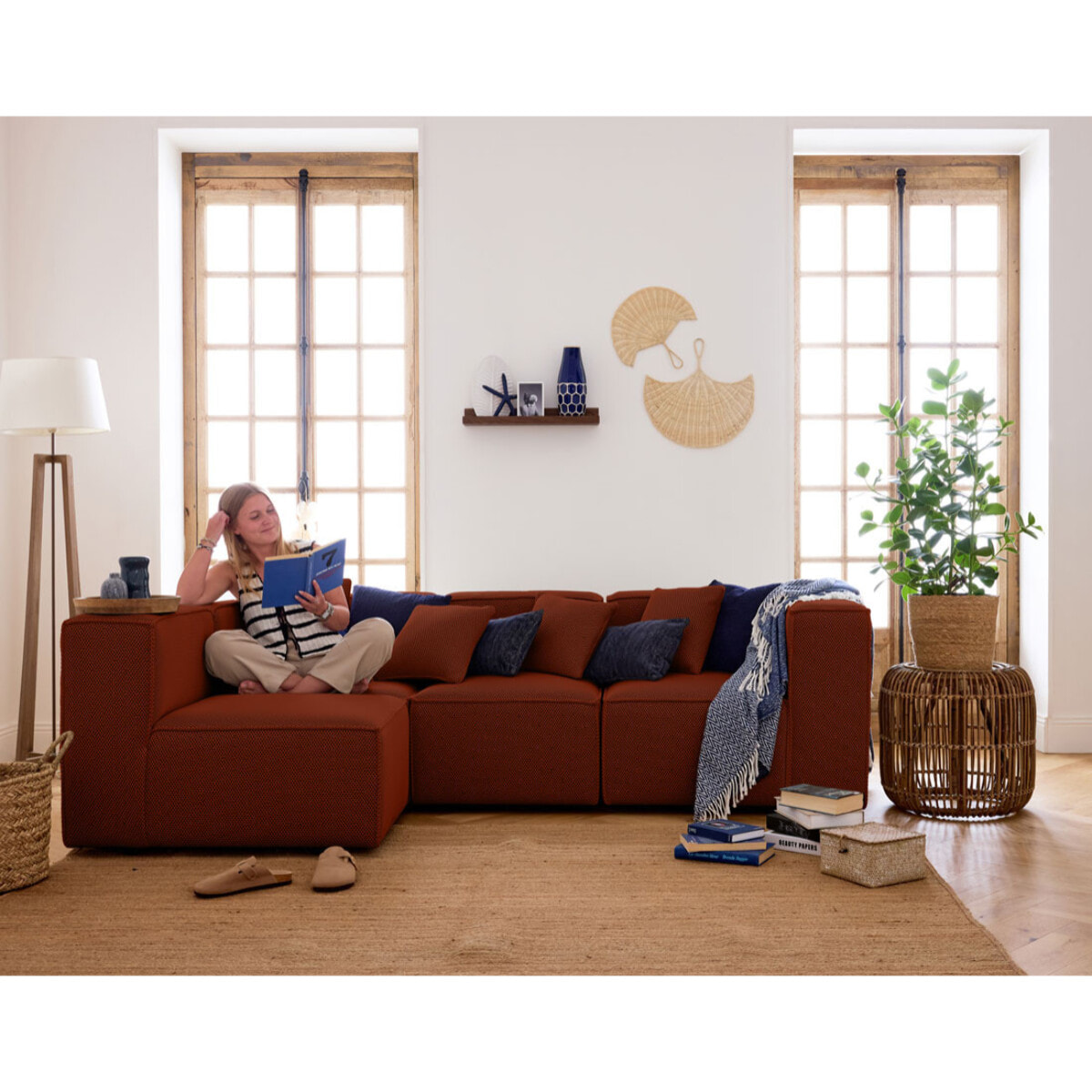 Arty - module d'assise droit - en tissu mailles 3D - Terracotta