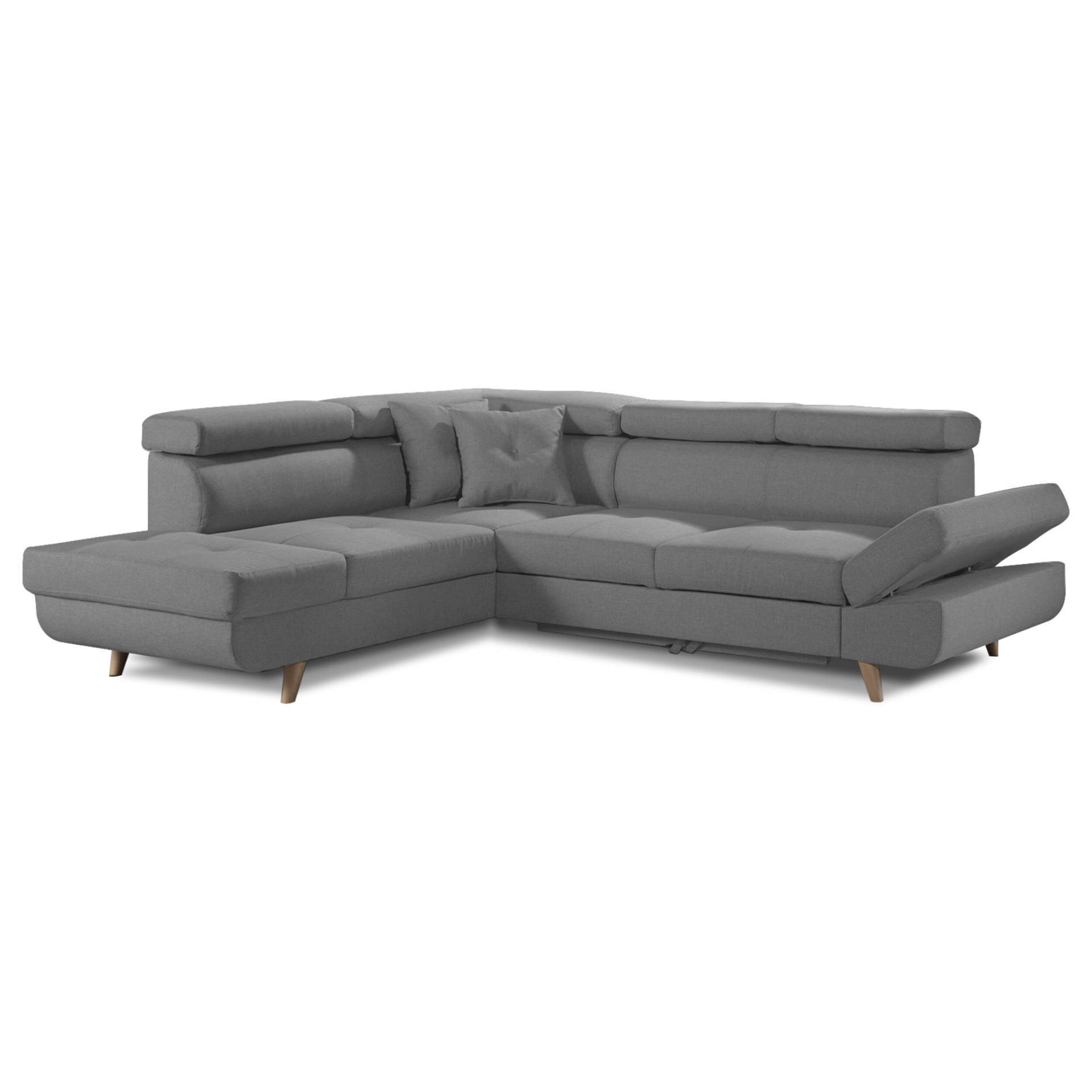 Linea - Canapé d'angle gauche convertible - 5 places - avec têtières - Gris clair