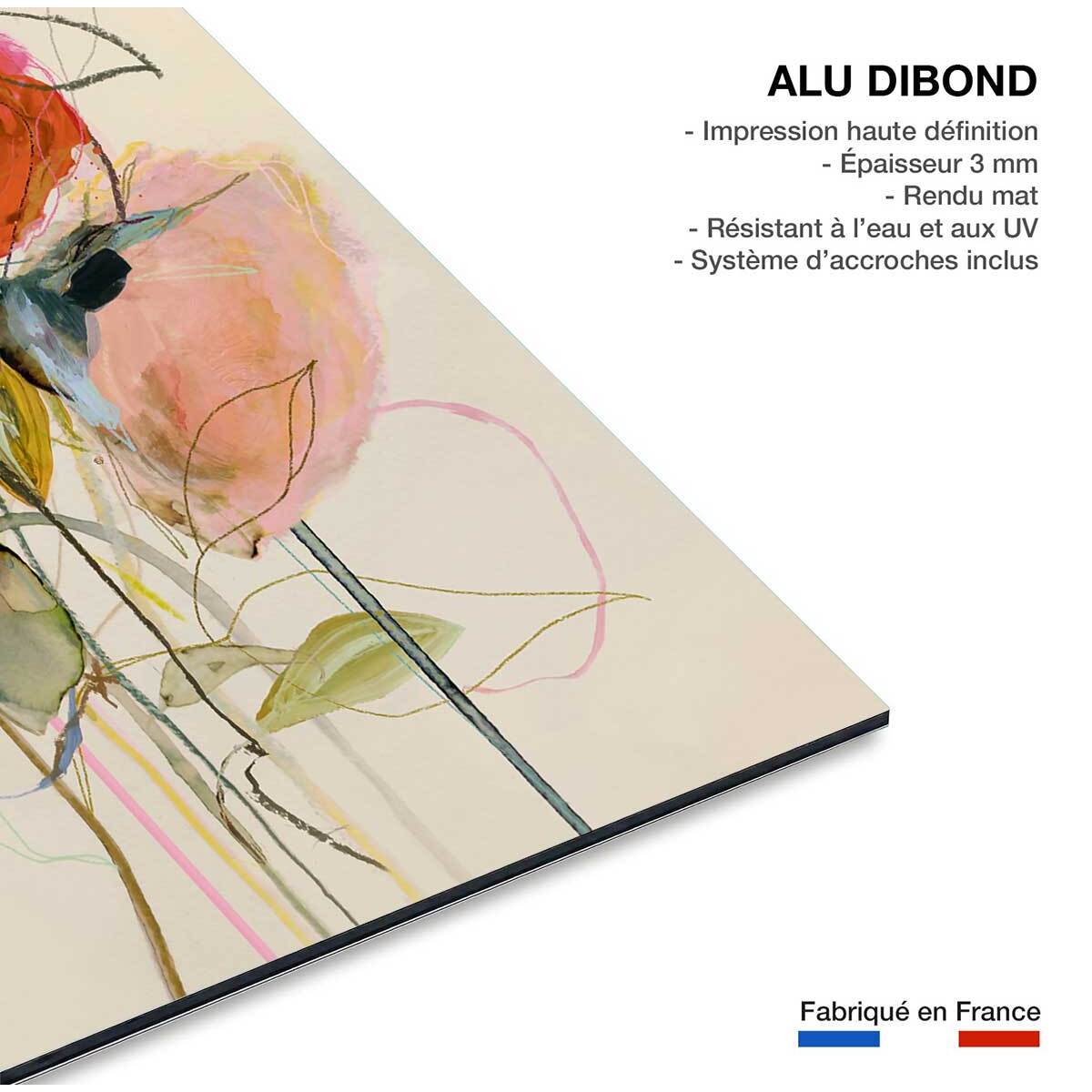Tableau peinture fleurs bouquet de feu et d'or  Tableau alu Dibond
