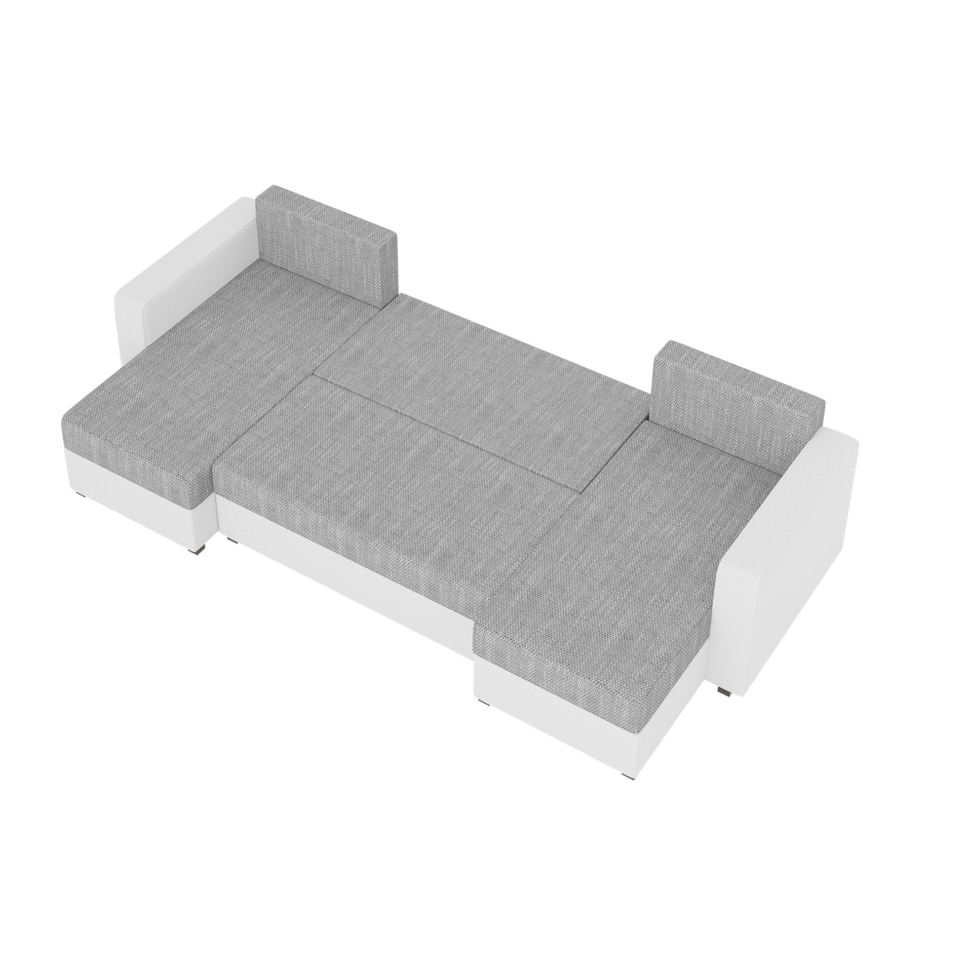 Romy - canapé panoramique en U - 7 places - convertible avec coffre - en tissu et PU - Blanc / Gris