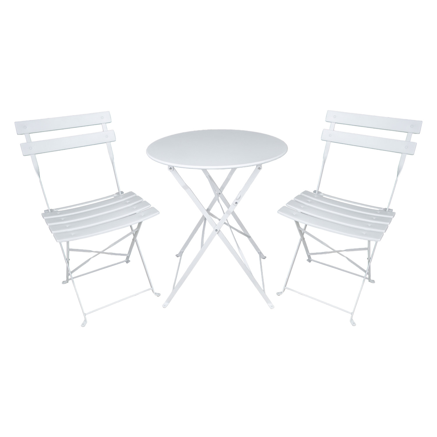 Set Bistrot 2 sedie + tavolino Pieghevole salvaspazio per Giardino, Balcone, Veranda e terrazza Acciaio antiruggine Bianco