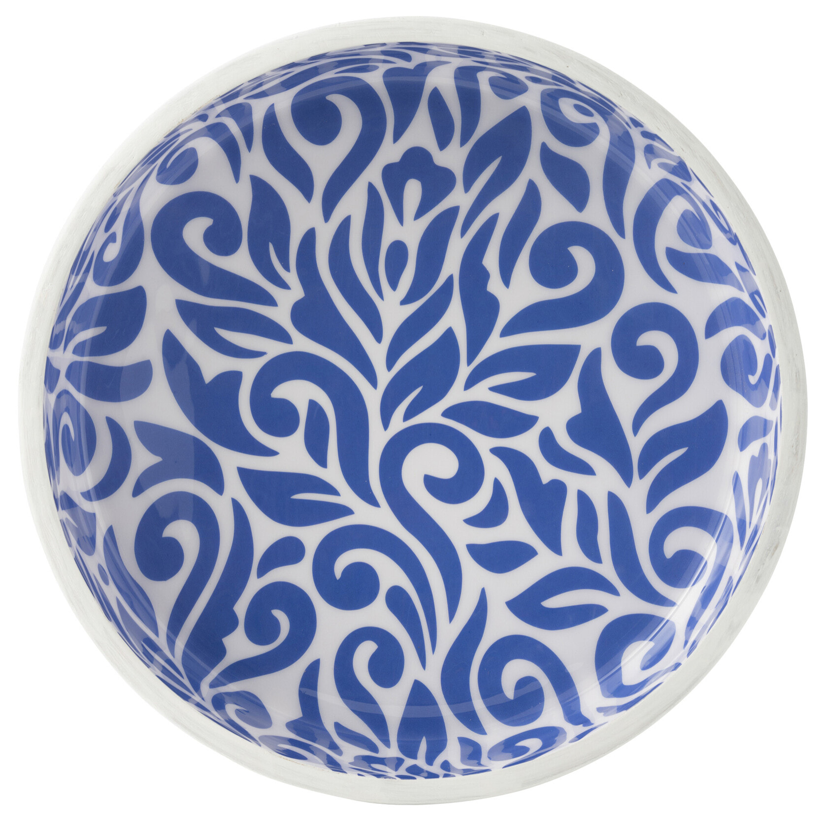 J-Line Saladier Motif Floral Bois De Manguier Bleu/Blanc