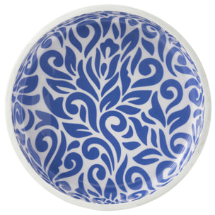 J-Line Saladier Motif Floral Bois De Manguier Bleu/Blanc