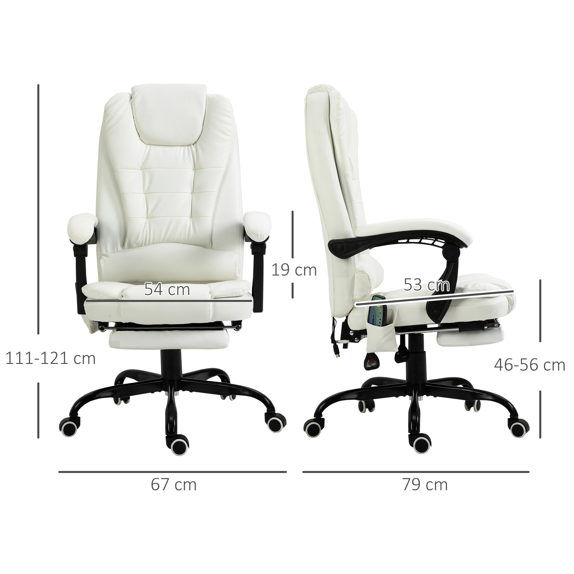 Vinsetto Fauteuil de bureau direction massant hauteur réglable dossier inclinable repose-pied + coussin lombaires intégrés revêtement synthétique blanc