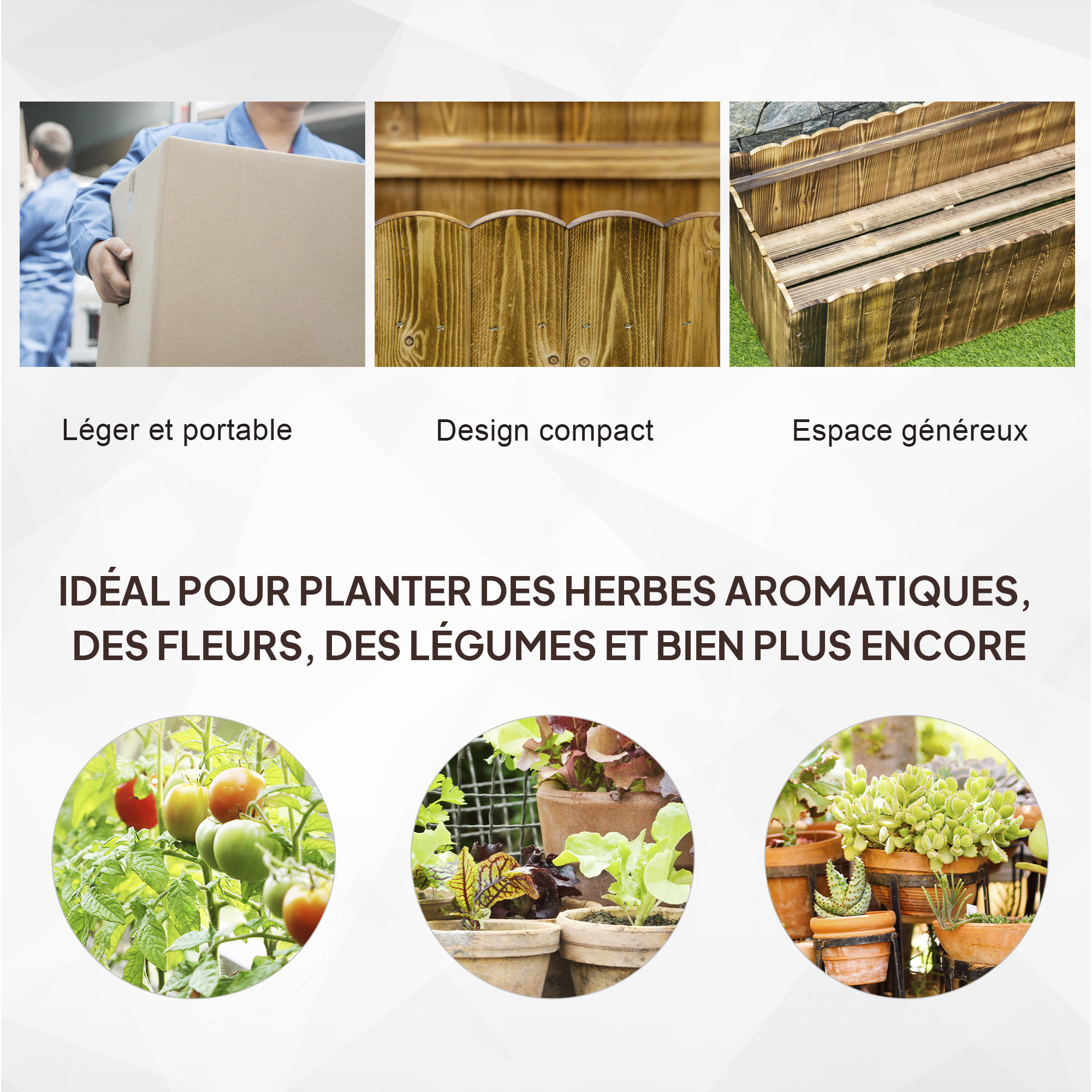 Jardinière surélevée bois pour herbes aromatiques et légumes carbonisé