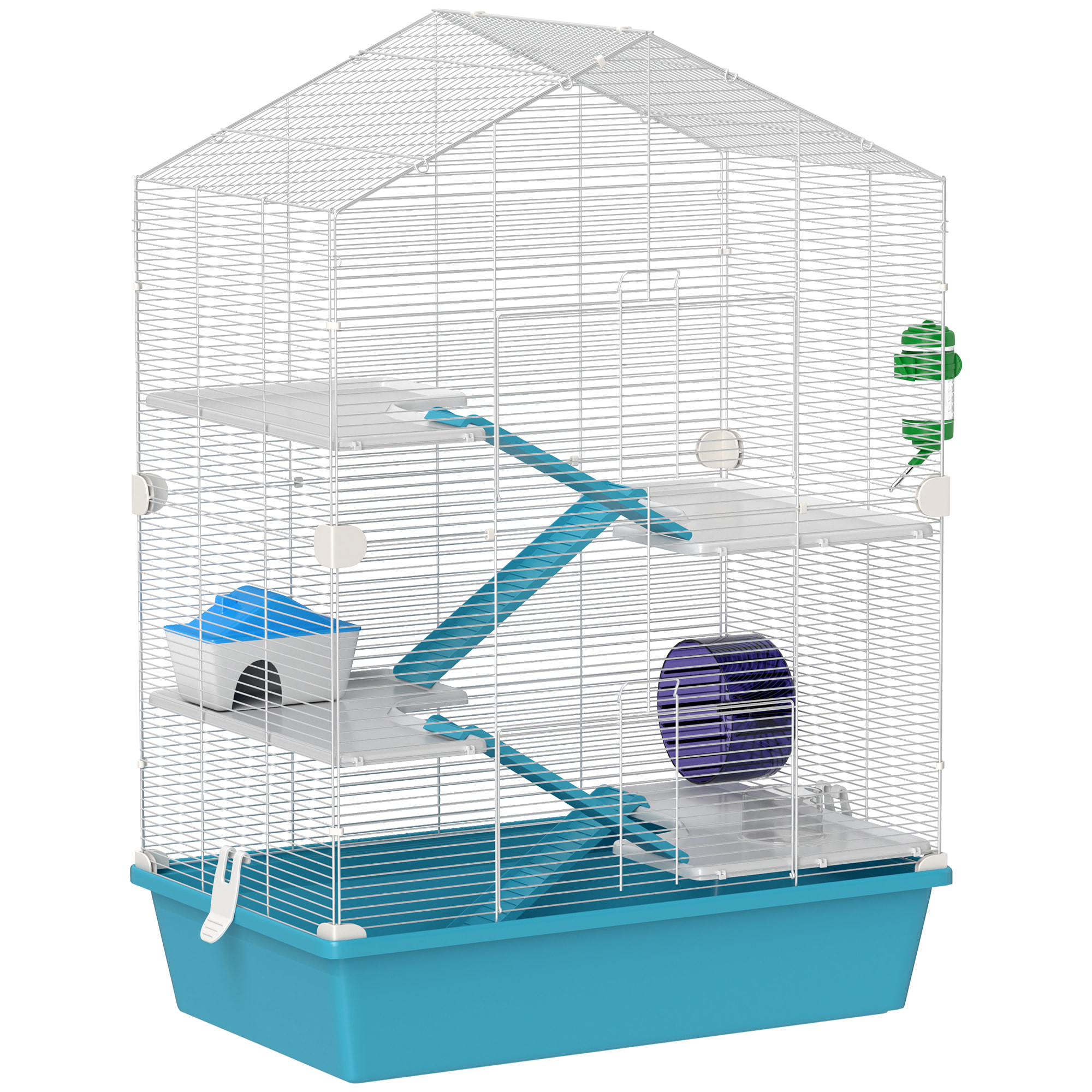 Jaula para Hámster de 5 Niveles Casa para Animales Pequeños con Plataformas Cuenco Bebedero Casita Rampas y Rueda de Ejercicio 58x36x81 cm Azul Claro