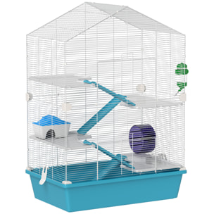 Jaula para Hámster de 5 Niveles Casa para Animales Pequeños con Plataformas Cuenco Bebedero Casita Rampas y Rueda de Ejercicio 58x36x81 cm Azul Claro
