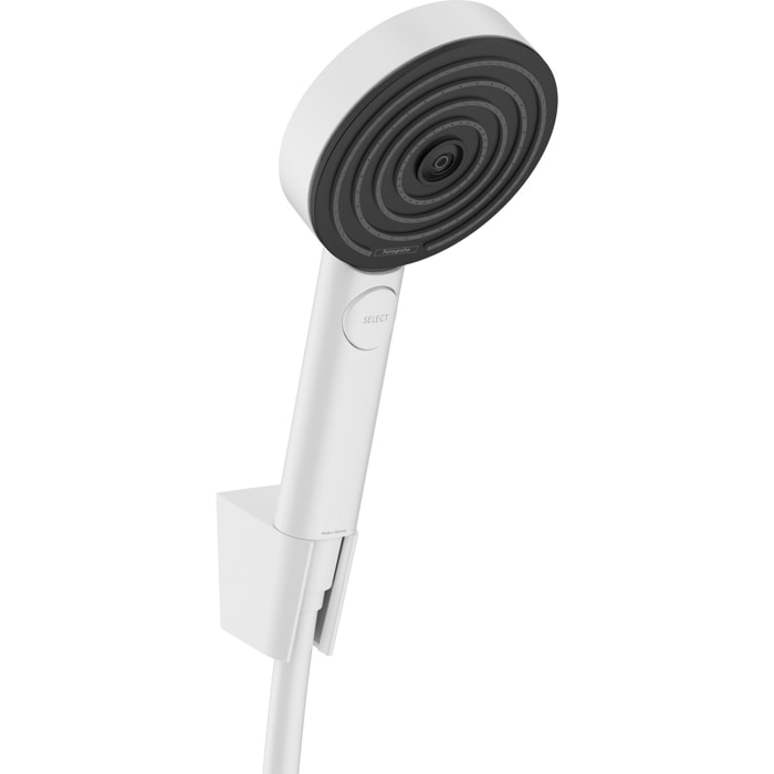 Pulsify Select S Ensemble support mural et douchette 105 3 jets Relaxation avec flexible 125 cm blanc mat