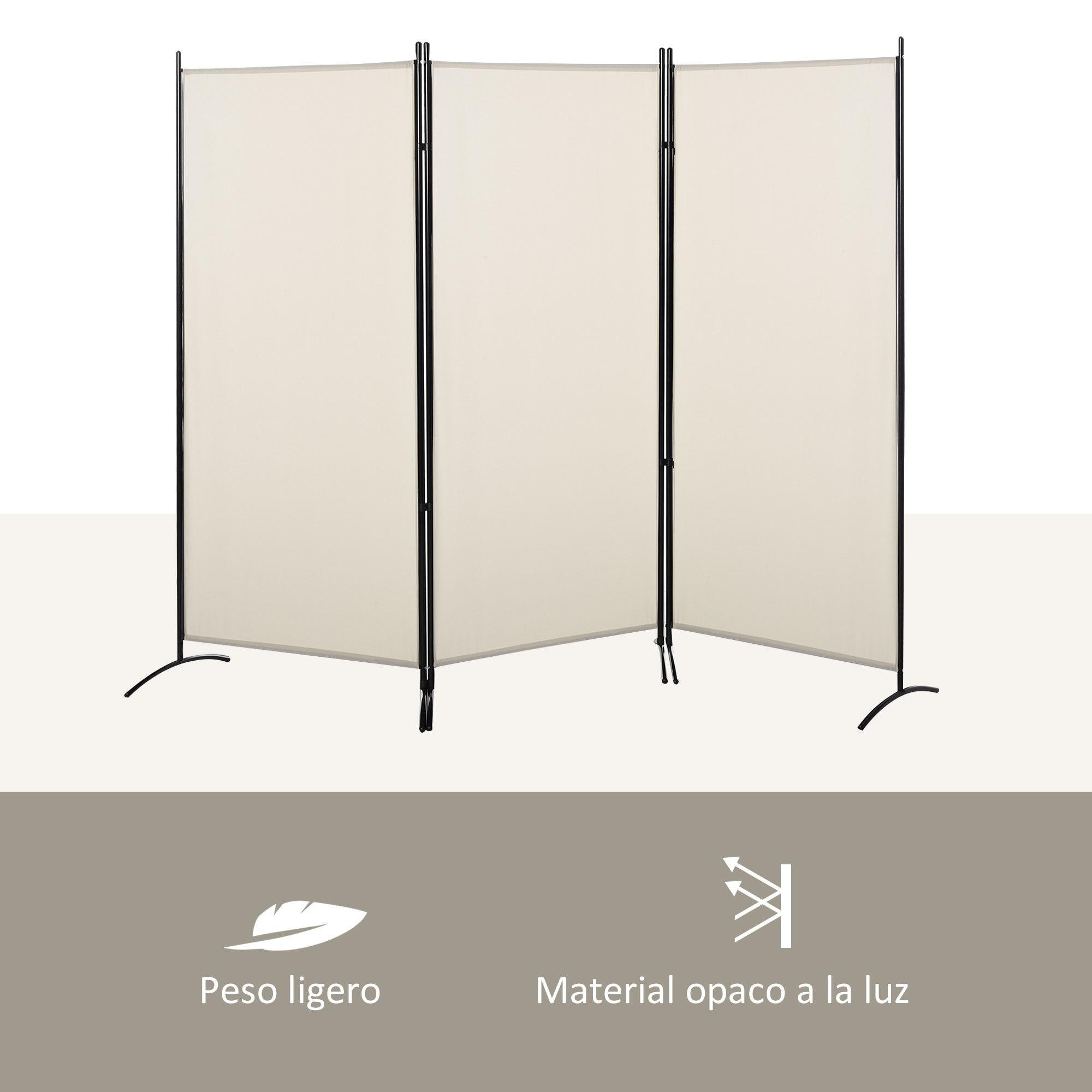 Biombo de 3 Paneles Biombo Separador de Ambientes 253x50x182 cm Divisor de Habitación Plegable con 6 Pies de Metal Pantalla de Privacidad para Oficina Dormitorio Beige