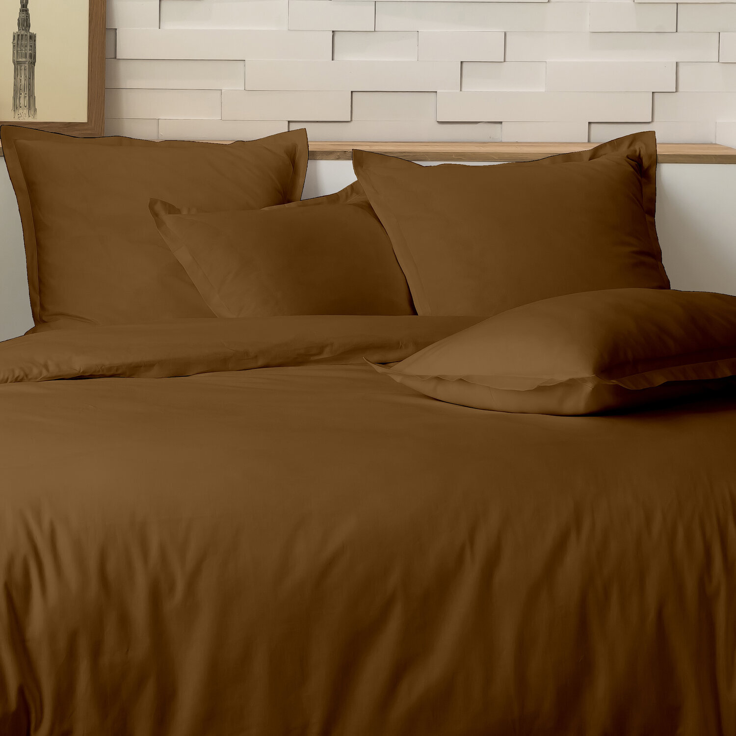 Parure Housse De Couette Uni 100% Percale de Coton - Mura - Ocre