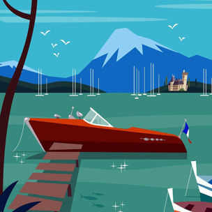 Poster de château et lac d' annecy Affiche sous cadre noir