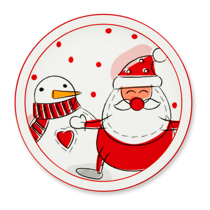 Set 6 Piatti Panettone Excelsa- Snowman, Porcellana Multicolore