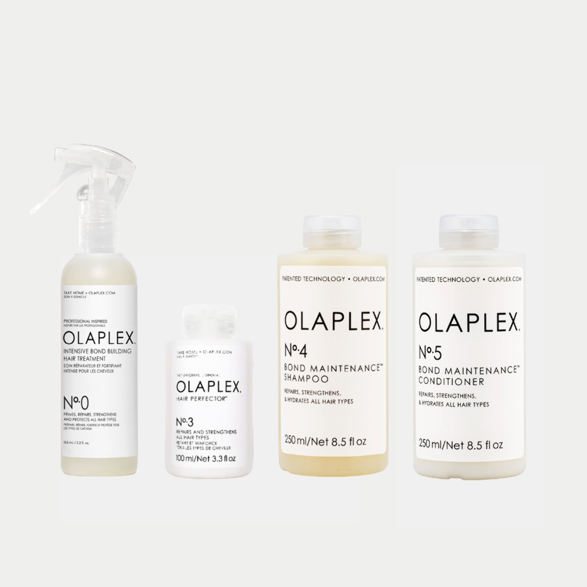 OLAPLEX Kit N°0 Intensive Bond Building Treatment + N°3 Hair Perfector + N°4 Bond Maintenance Shampoo + N°5 Bond Maintenance Conditioner